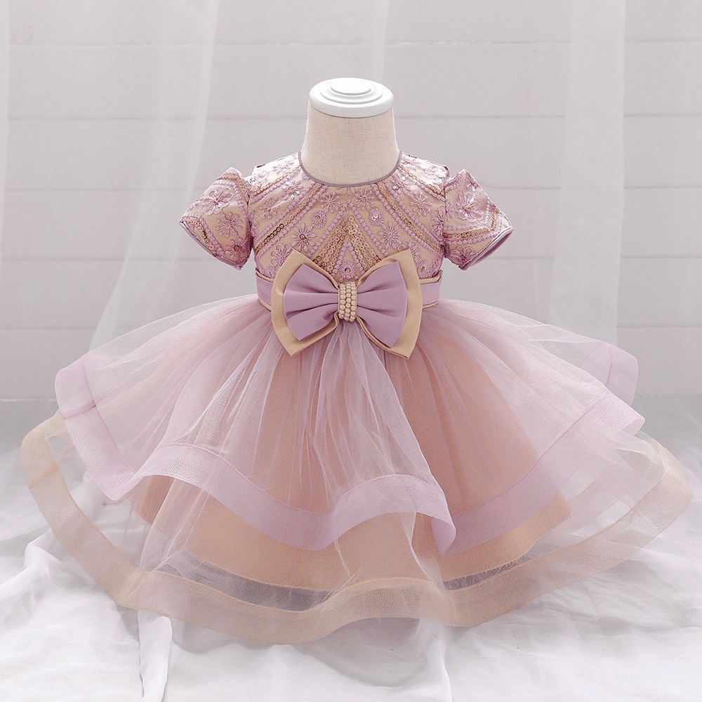 Princess embroidered sparkly pearls bow dress - Picture 1 of 6